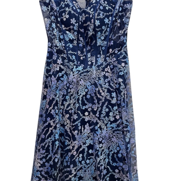 NWT Jovani 44151 Strapless Corset Ball Gown Floral Sheer Formal Prom Navy Sz 16 - Picture 6 of 17